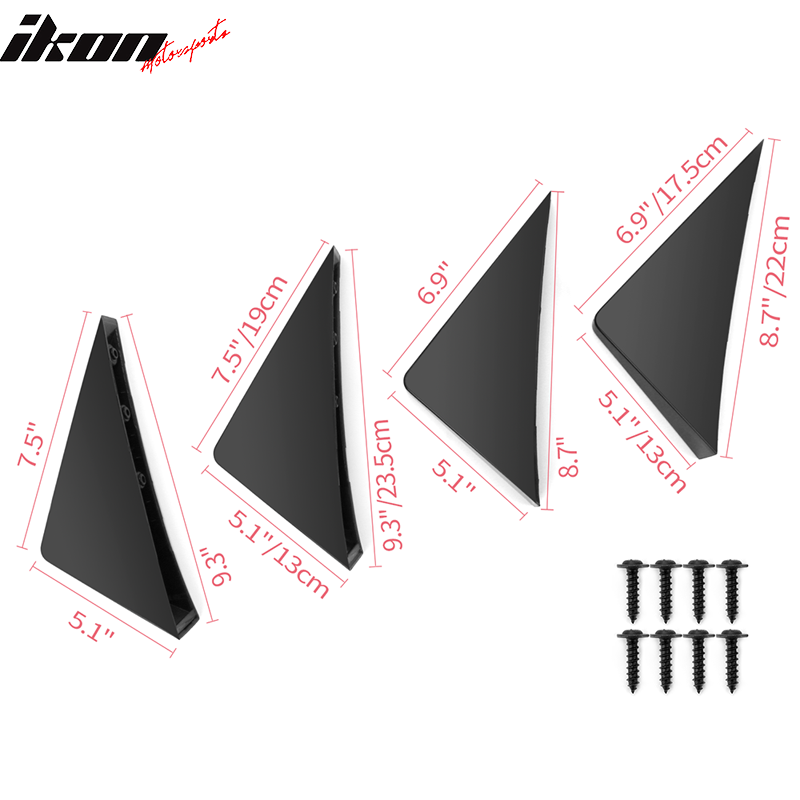 Universal Unpainted Rear Bumper Lip Lower Diffuser Shark Fins ABS 4PC