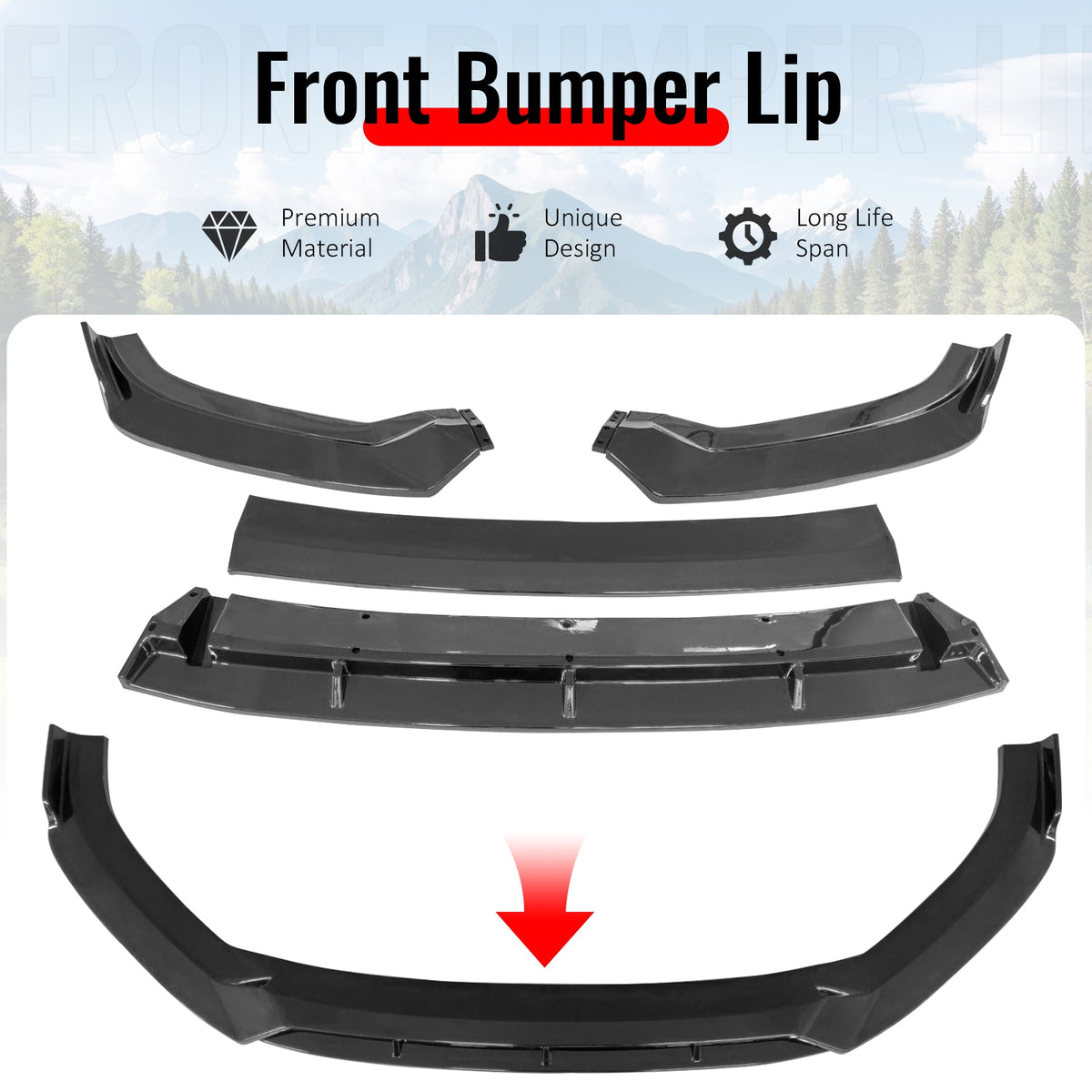 2017–2020 Audi S3 A3 8V IKON Style Gloss Black Front Bumper Lip Spoiler PP