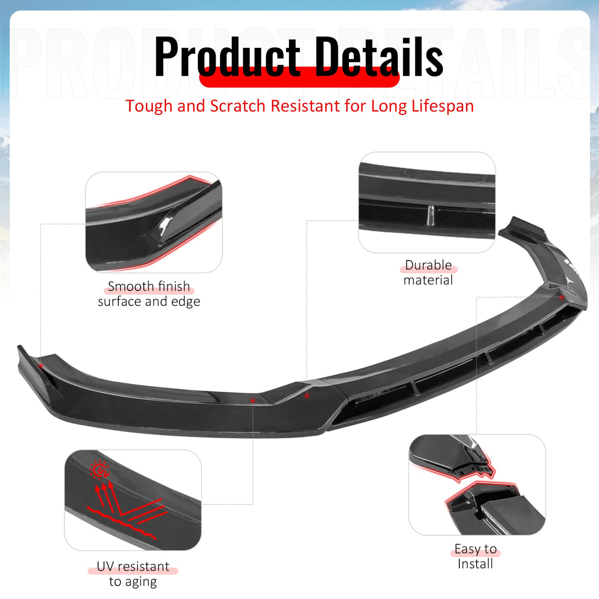 2017–2020 Audi S3 A3 8V IKON Style Gloss Black Front Bumper Lip Spoiler PP