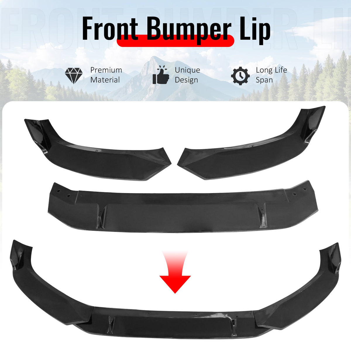 2017–2018 Audi A4 Quattro B9 IKON Style Gloss Black Front Bumper Lip Spoiler PP
