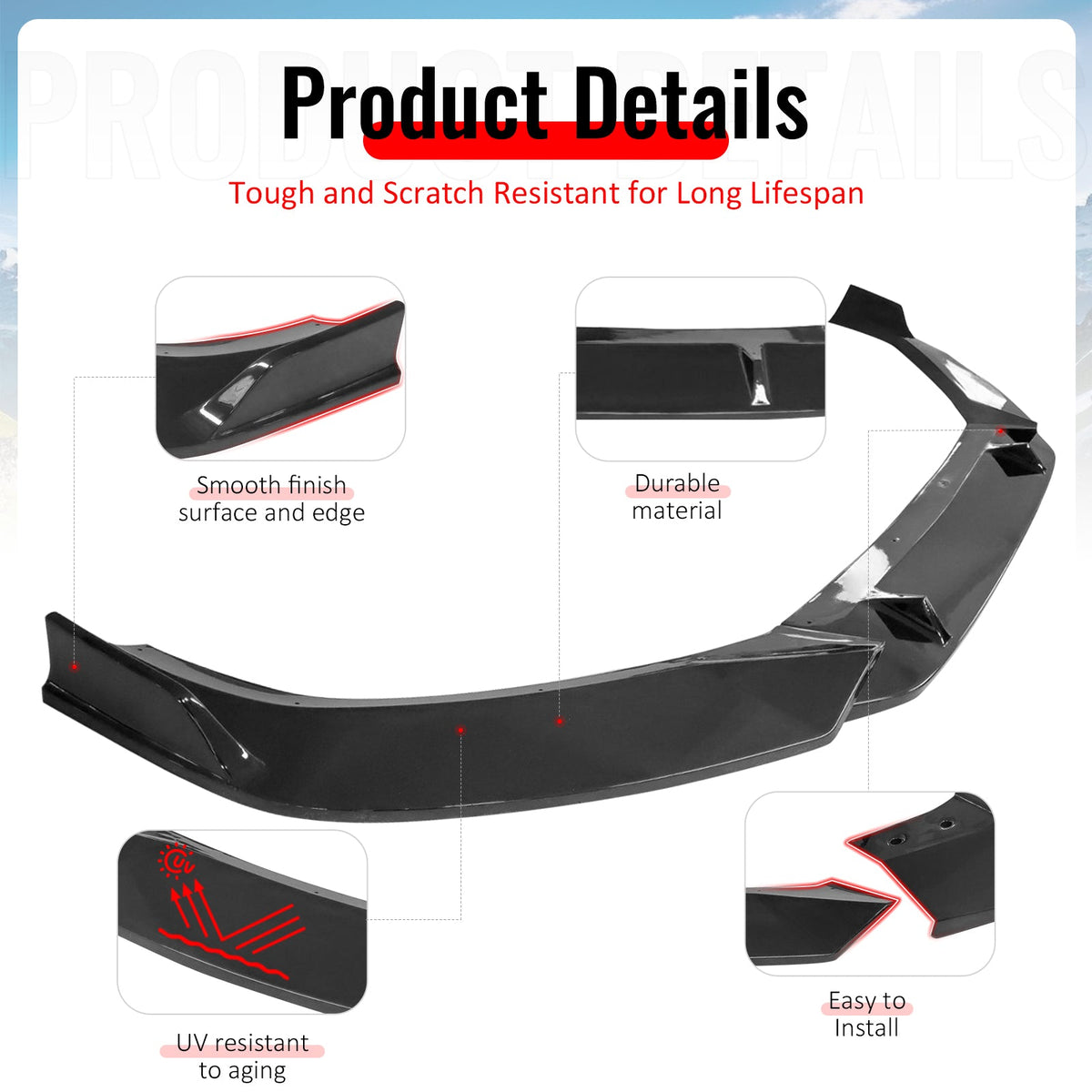 2017–2018 Audi A4 Quattro B9 IKON Style Gloss Black Front Bumper Lip Spoiler PP