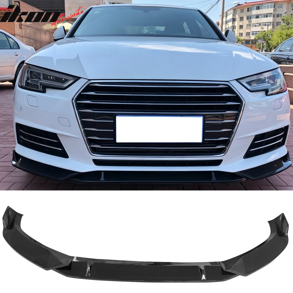 2017–2018 Audi A4 Quattro B9 IKON Style Gloss Black Front Bumper Lip Spoiler PP