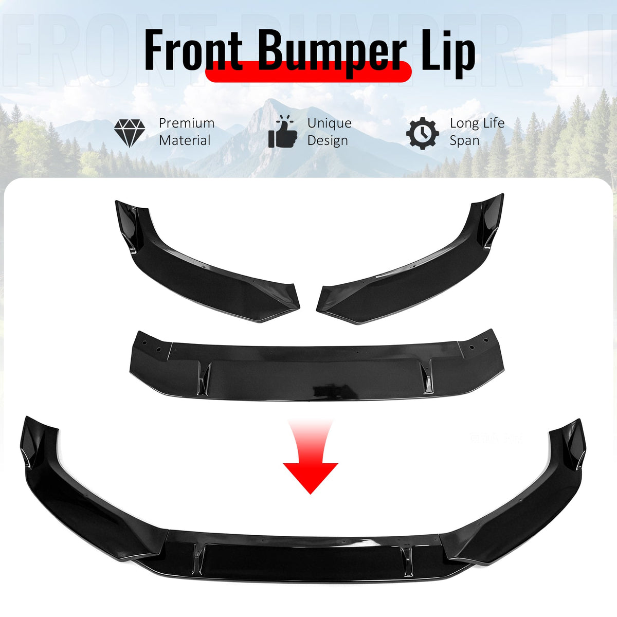 2017–2018 Audi S4 A4 Quattro B9 IKON Style Gloss Black Front Bumper Lip Spoiler PP