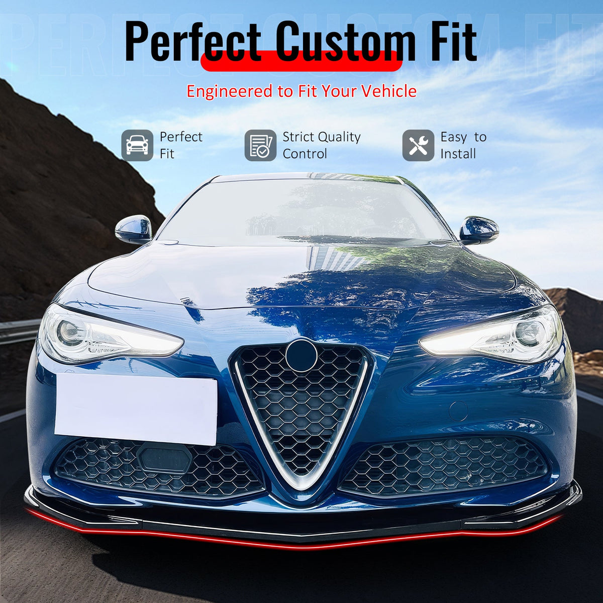 2017-2021 Alfa Romeo Giulia Standard Bumper IKON Style Front Lip 3PCS Gloss Black ABS