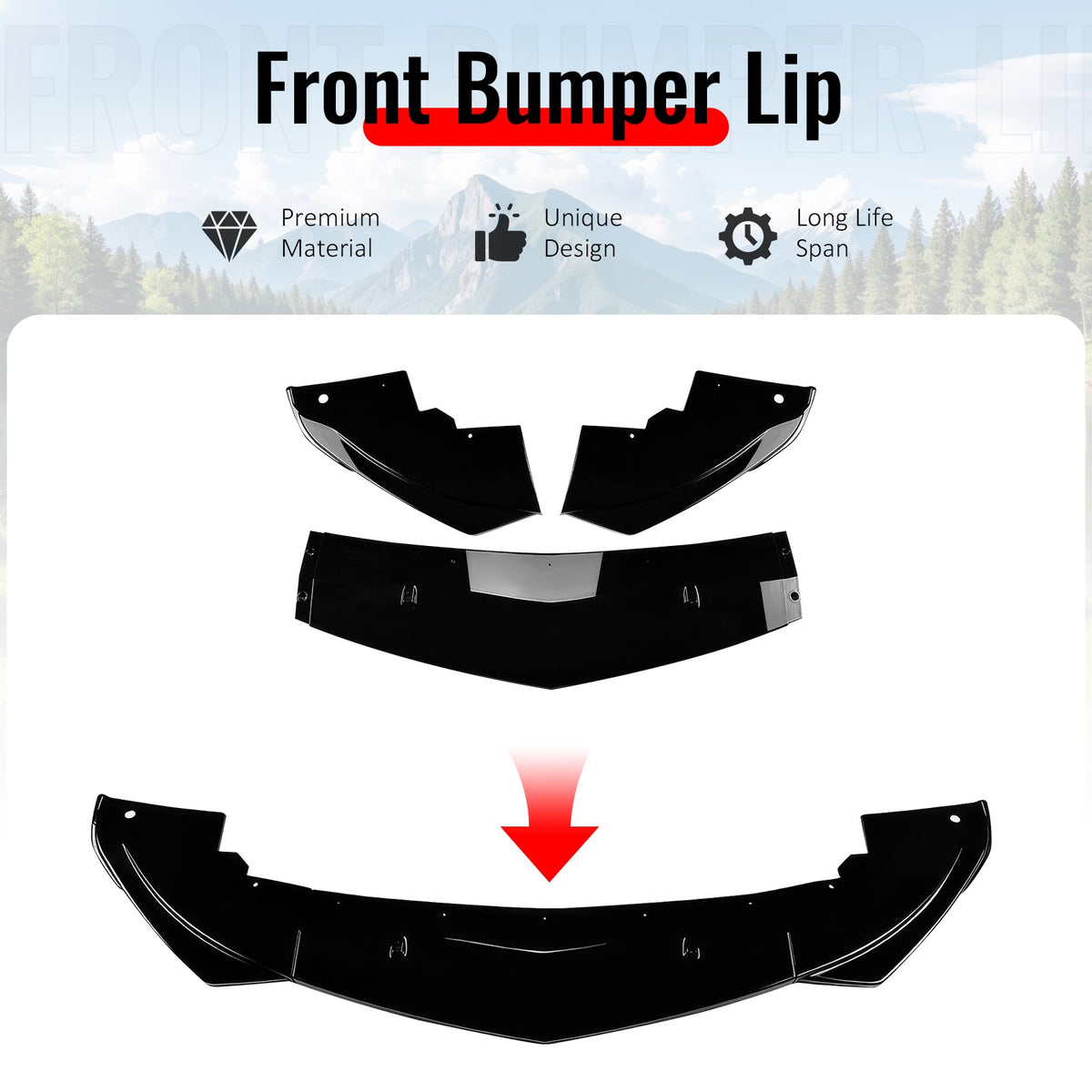 2017-2021 Alfa Romeo Giulia Standard Bumper IKON Style Front Lip 3PCS Gloss Black ABS