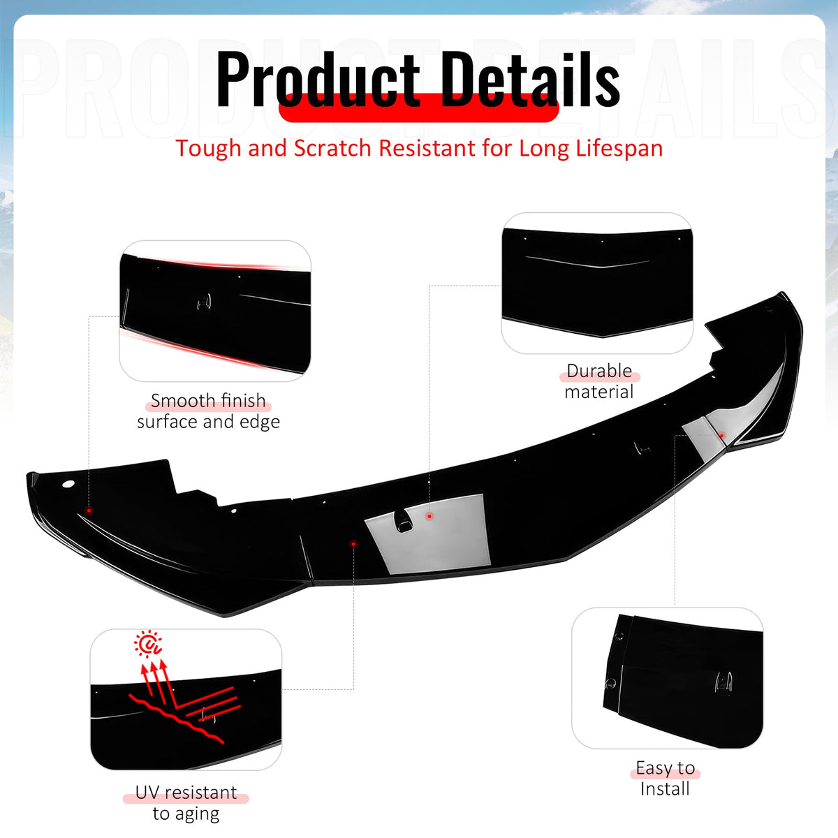 2017-2021 Alfa Romeo Giulia Standard Bumper IKON Style Front Lip 3PCS Gloss Black ABS