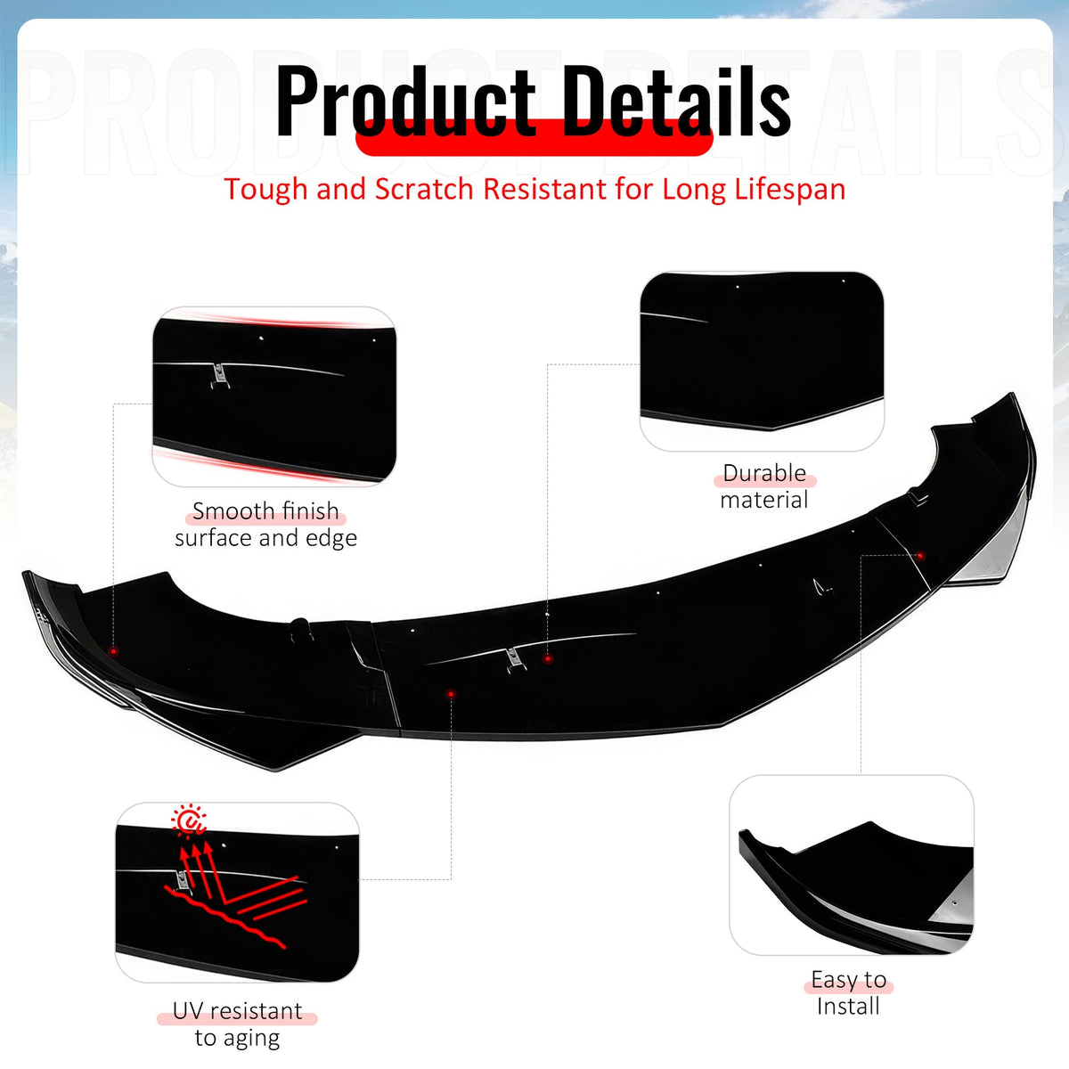 2017-2026 Alfa Romeo Giulia Sport Line IKON Style Front Bumper Lip 3PCS Gloss Black
