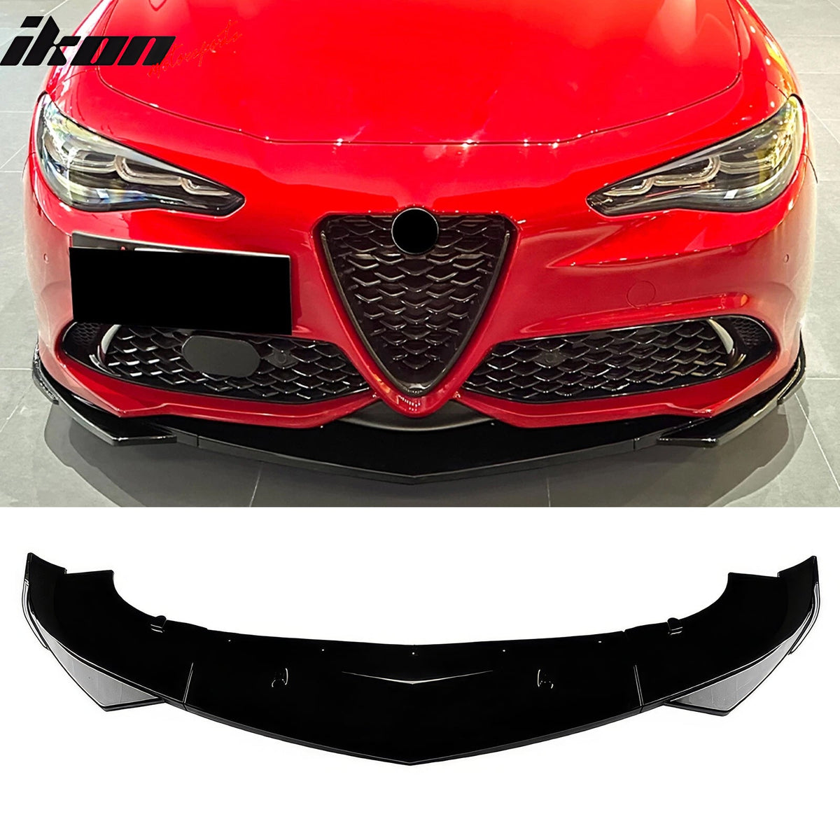 2017-2026 Alfa Romeo Giulia Sport Line IKON Style Front Bumper Lip 3PCS Gloss Black