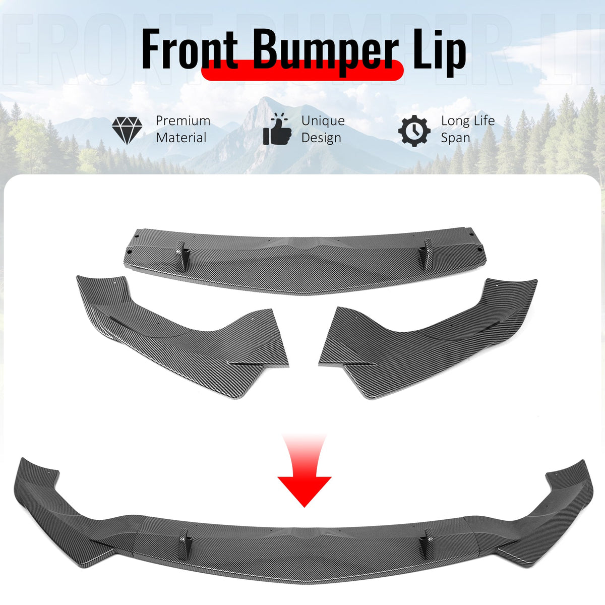 2017-2026 Alfa Romeo Stelvio IKON Style Front Bumper Lip Carbon Fiber Print 3PC