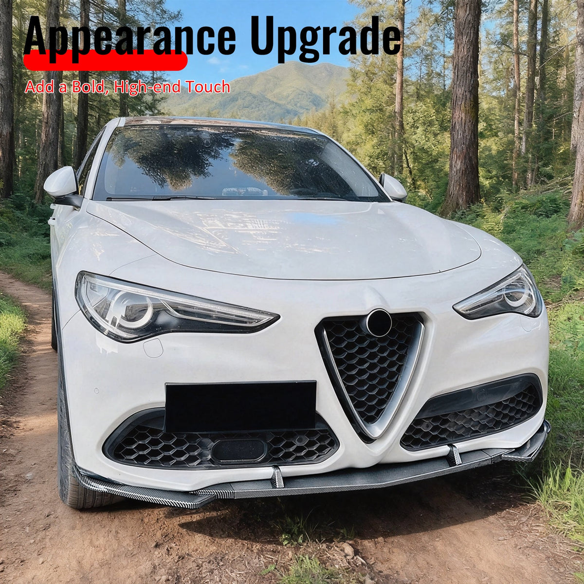 2017-2026 Alfa Romeo Stelvio IKON Style Front Bumper Lip Carbon Fiber Print 3PC