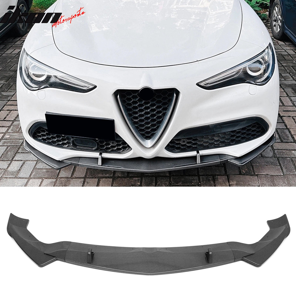 2017-2026 Alfa Romeo Stelvio IKON Style Front Bumper Lip Carbon Fiber Print 3PC
