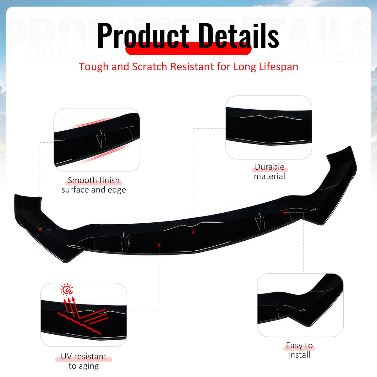 2017-2026 Alfa Romeo Stelvio IKON Style Front Bumper Lip Gloss Black ABS 3PCS
