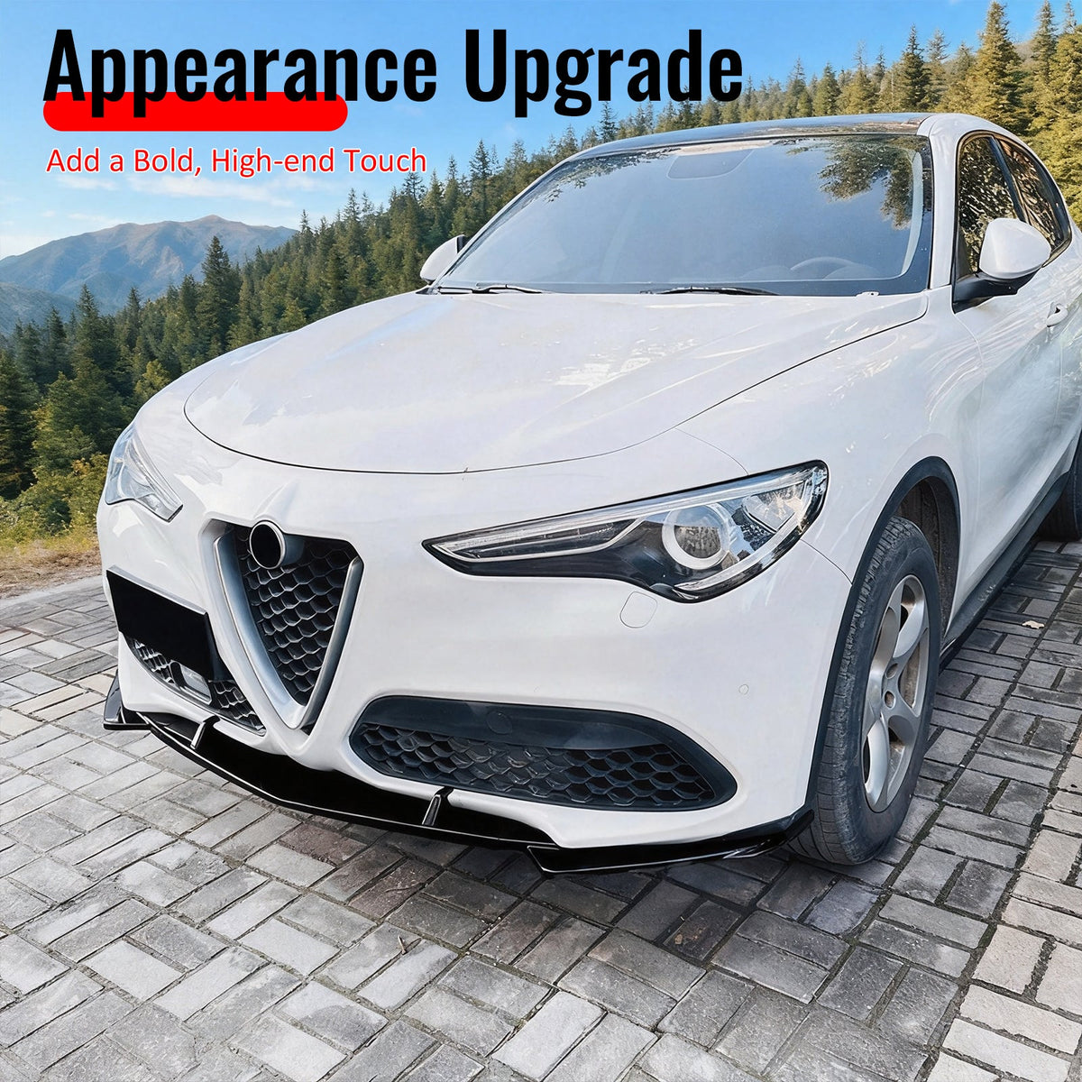 2017-2026 Alfa Romeo Stelvio IKON Style Front Bumper Lip Gloss Black ABS 3PCS