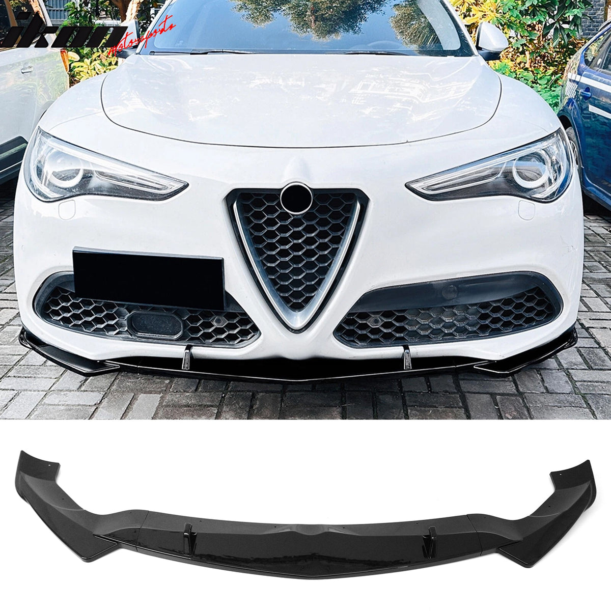 2017-2026 Alfa Romeo Stelvio IKON Style Front Bumper Lip Gloss Black ABS 3PCS