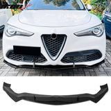 2017-2026 Alfa Romeo Stelvio IKON Style Front Bumper Lip Gloss Black ABS 3PCS