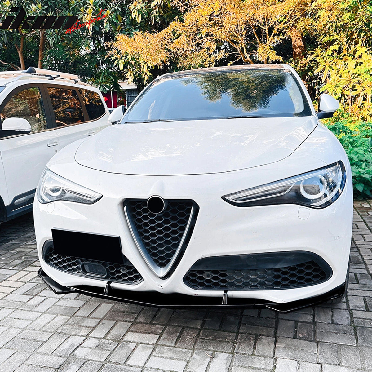2017-2026 Alfa Romeo Stelvio IKON Style Front Bumper Lip Gloss Black ABS 3PCS