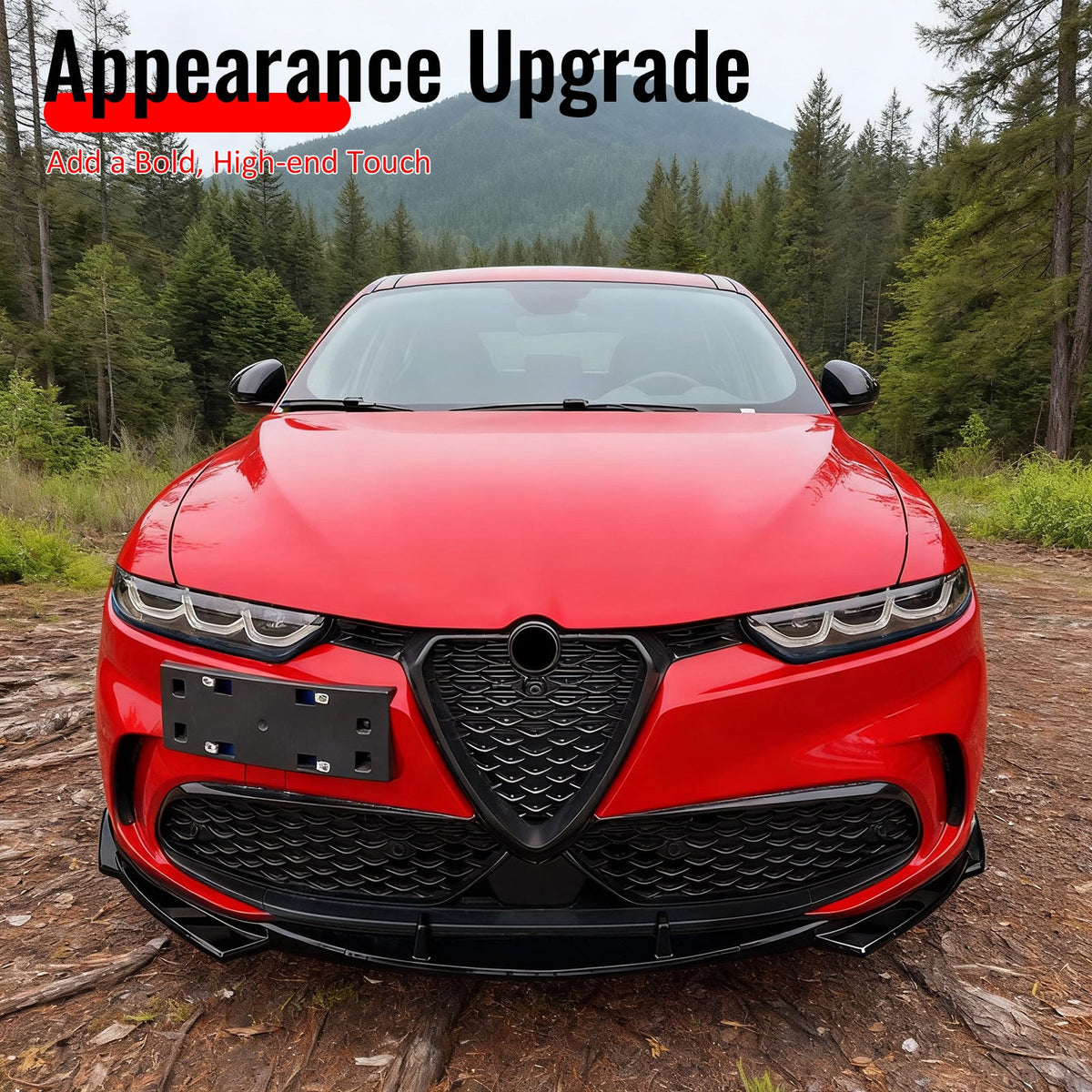 2023-2026 Alfa Romeo Tonale Gloss Black 3PCS Front Bumper Lip ABS - IKON Style