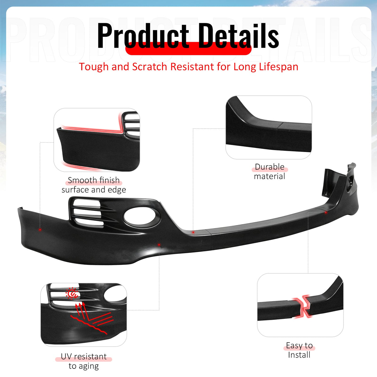 2006-2008 Acura TSX Unpainted Front Bumper Lip Lower Air Dam Spoiler PU 3PCS