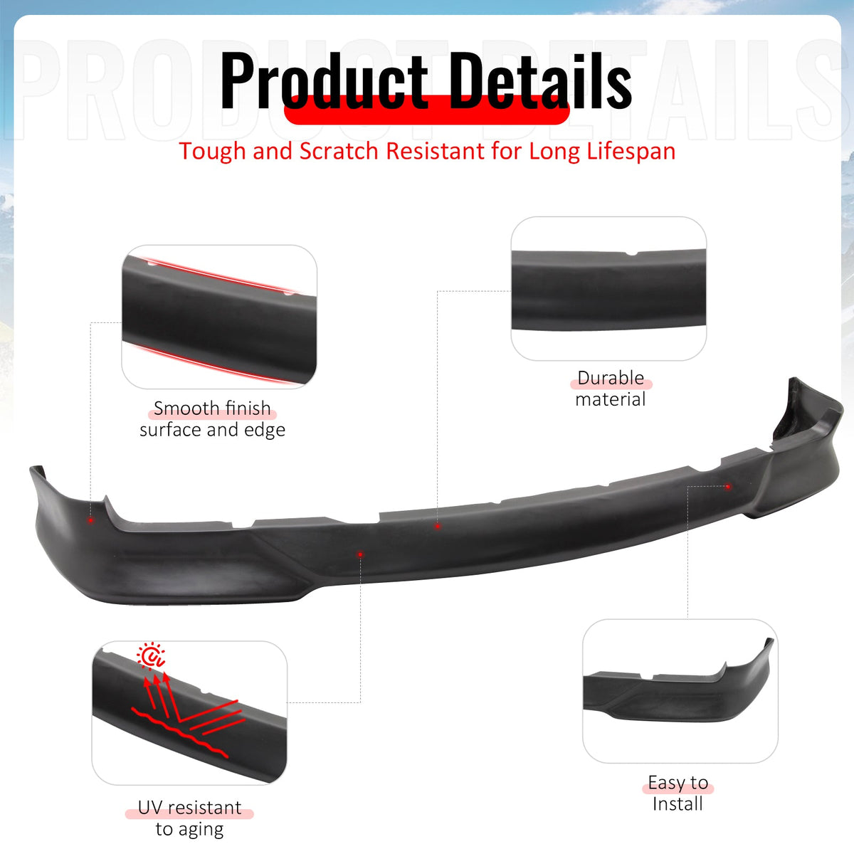1992-1998 BMW E36 3 Series M-Tech Style Unpainted Front Bumper Lip PU