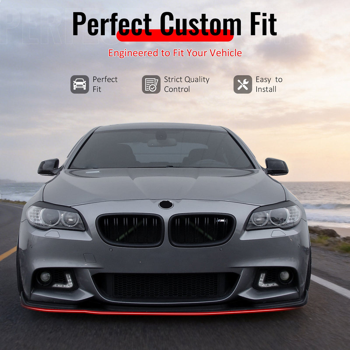 2011-2016 BMW F10 5-Series Sedan with M Sport or M-Tech Bumpers HM Style Gloss Black Front Bumper Lip ABS Plastic Air Dam Chin Lower Spoiler Splitter