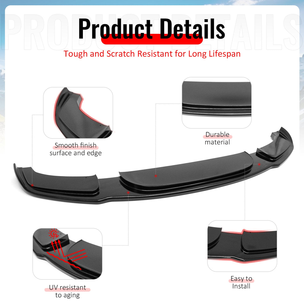 2011-2016 BMW F10 5-Series Sedan with M Sport or M-Tech Bumpers HM Style Gloss Black Front Bumper Lip ABS Plastic Air Dam Chin Lower Spoiler Splitter