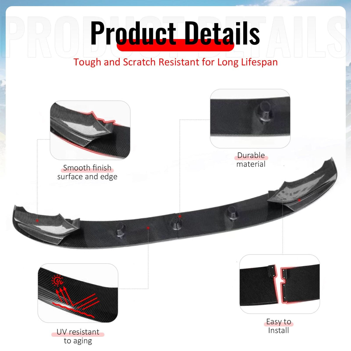 2011-2016 BMW F10 5 Series Sedan MP Style Carbon Fiber Print Front Bumper Lip ABS