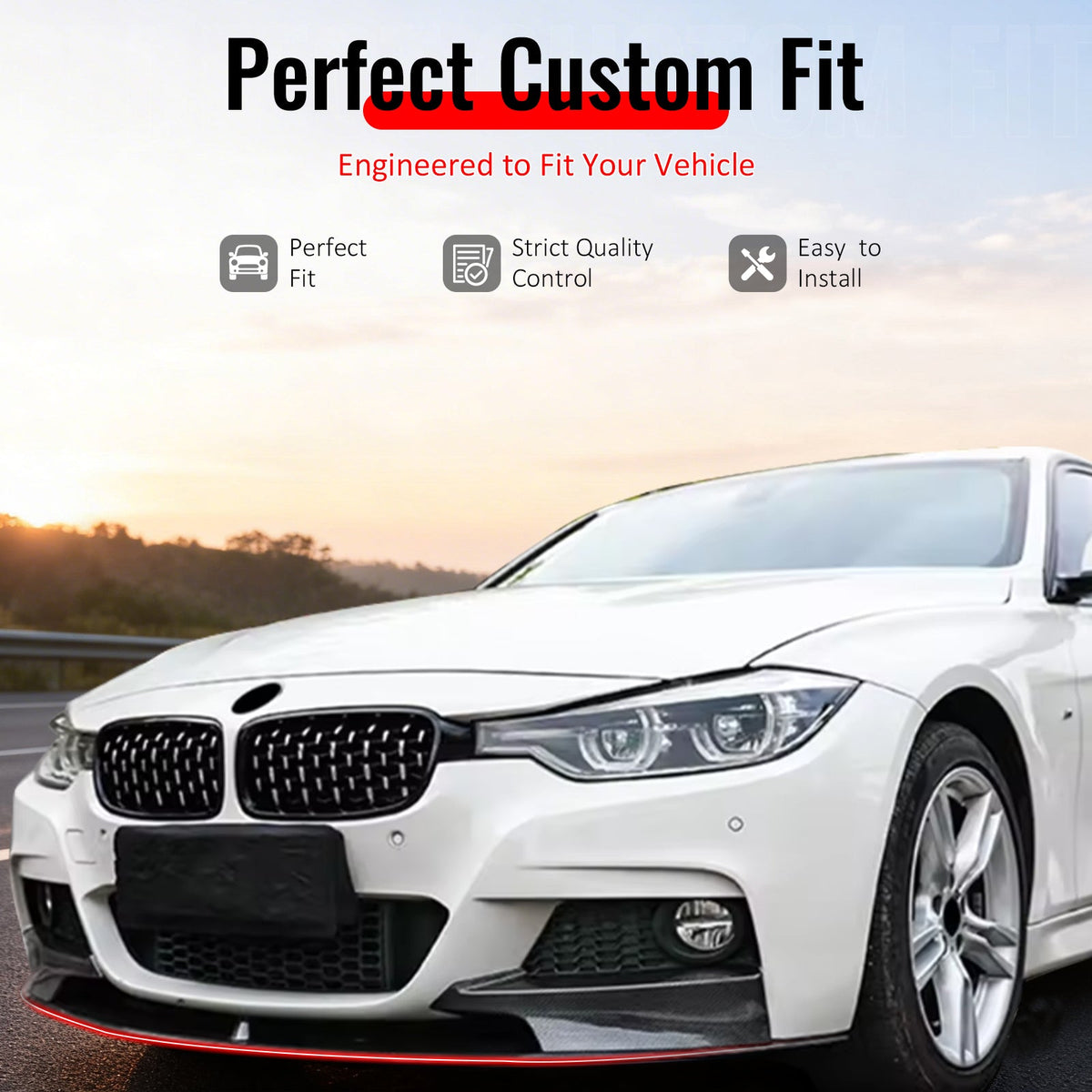 2012-2019 BMW F30 F31 3 Series MP Style Gloss Black Front Bumper Lip ABS