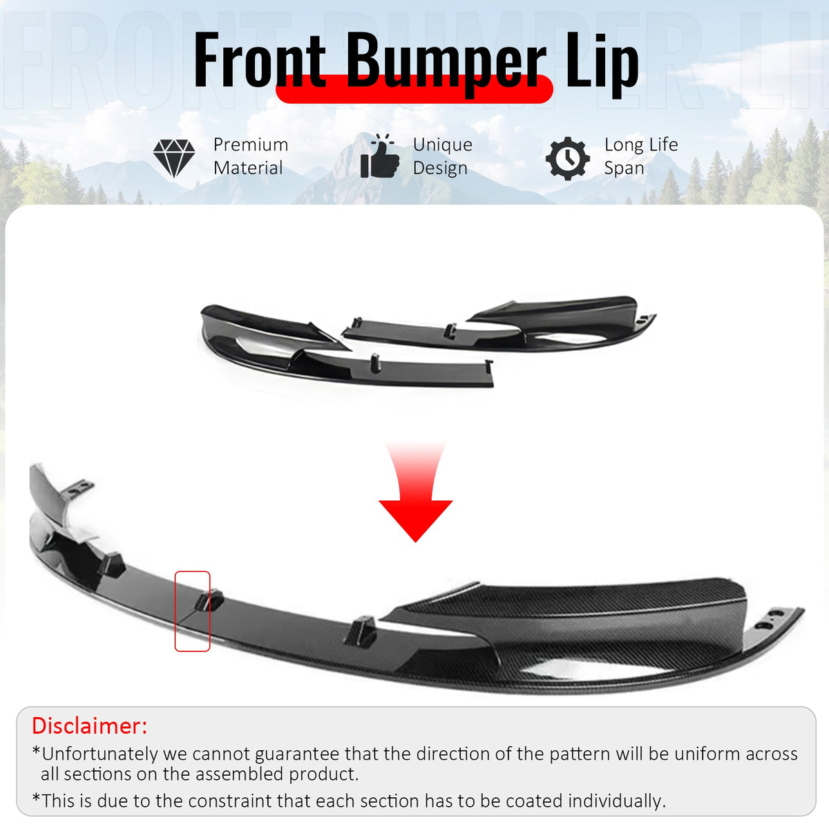 2012-2019 BMW F30 F31 3 Series MP Style Carbon Fiber Print Front Bumper Lip ABS
