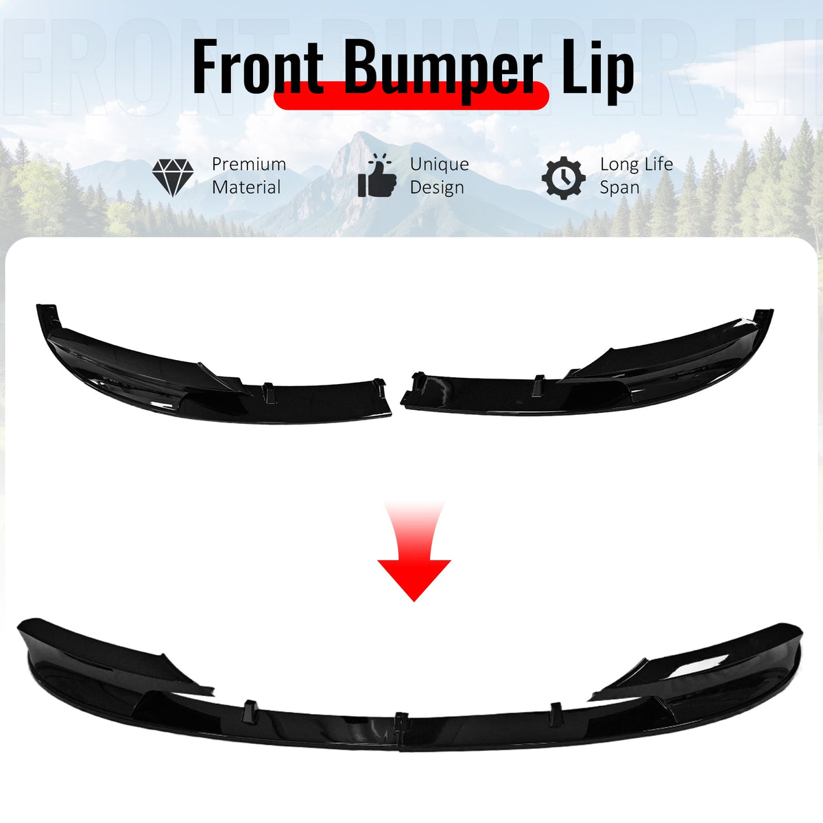 2012-2019 BMW F30 F31 3 Series MP Style Gloss Black Front Bumper Lip ABS