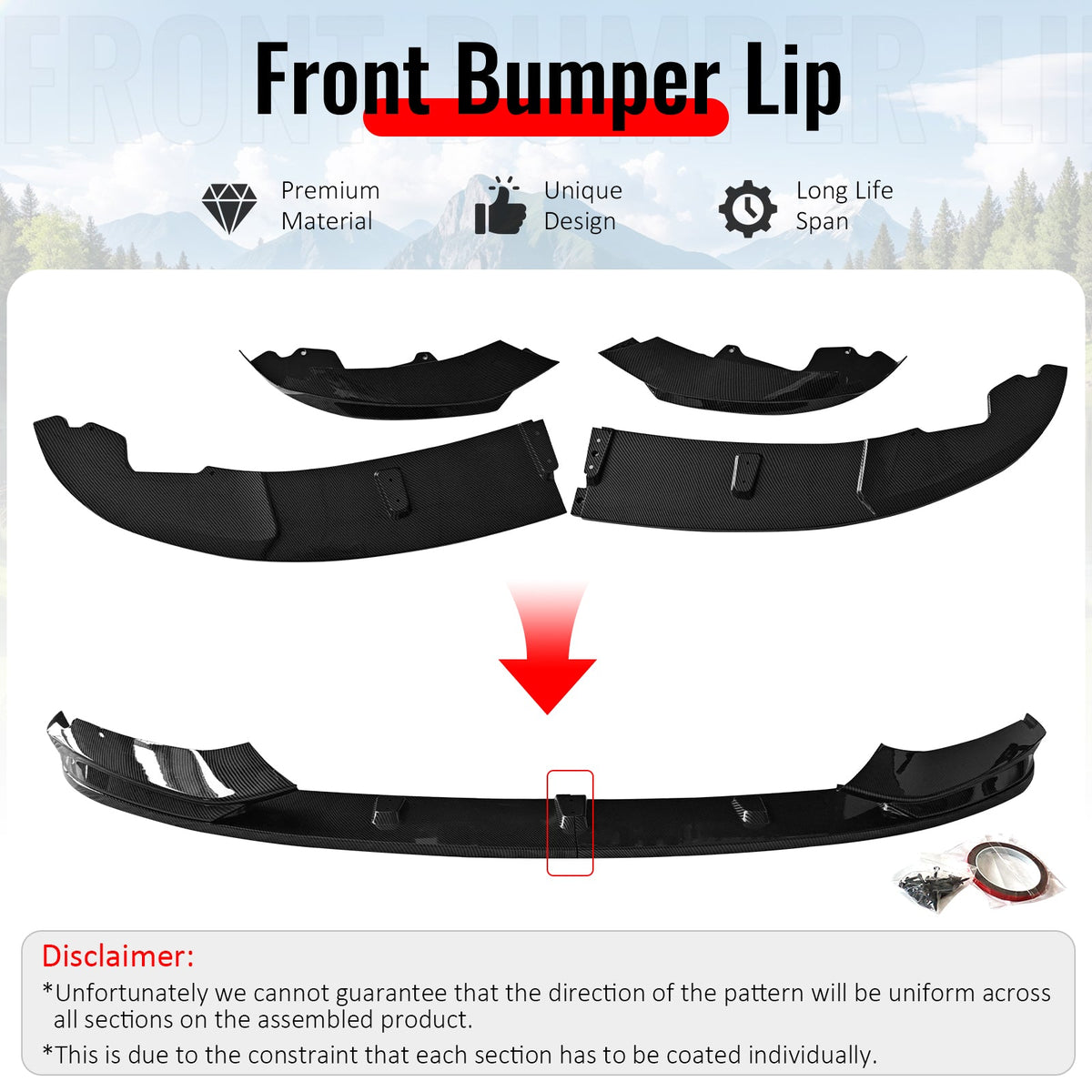 2014-2020 F32 F33 4-Series F36 Gran Coupe MP Style Carbon Fiber Print Front Bumper Lip ABS