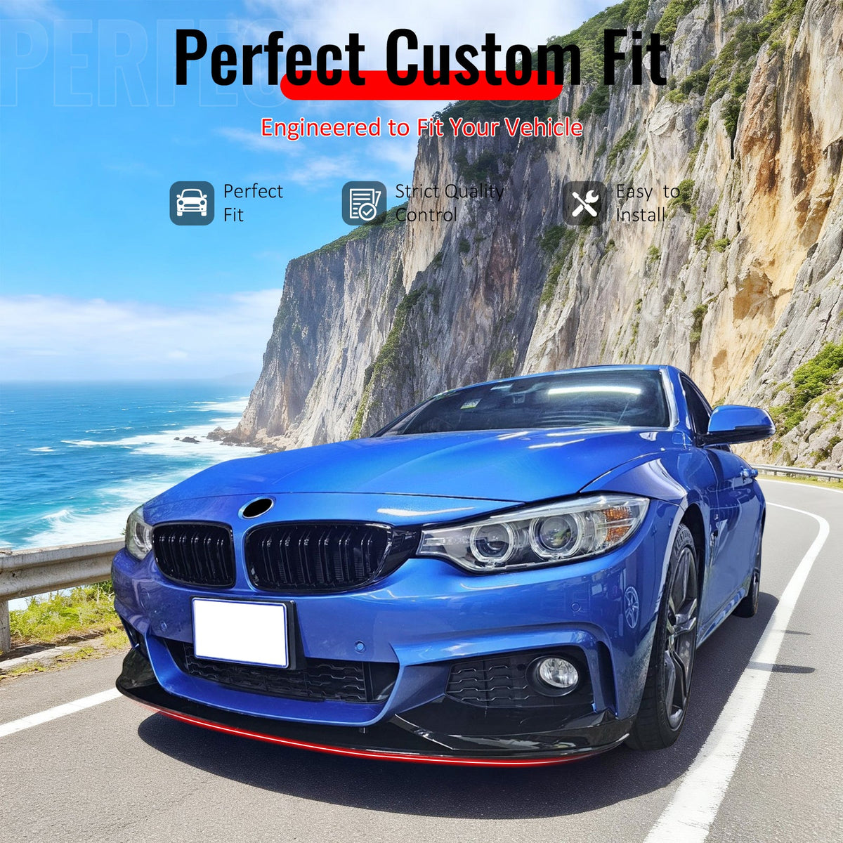 2014-2020 F32 F33 4-Series F36 Gran Coupe MP Style Gloss Black Front Bumper Lip ABS