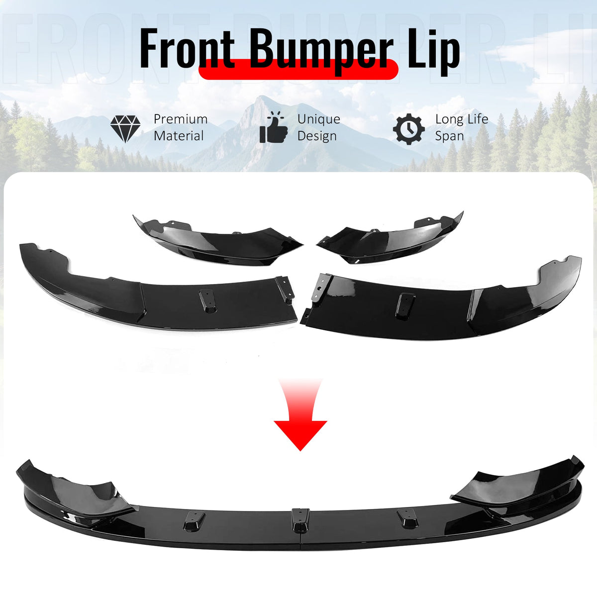 2014-2020 F32 F33 4-Series F36 Gran Coupe MP Style Gloss Black Front Bumper Lip ABS