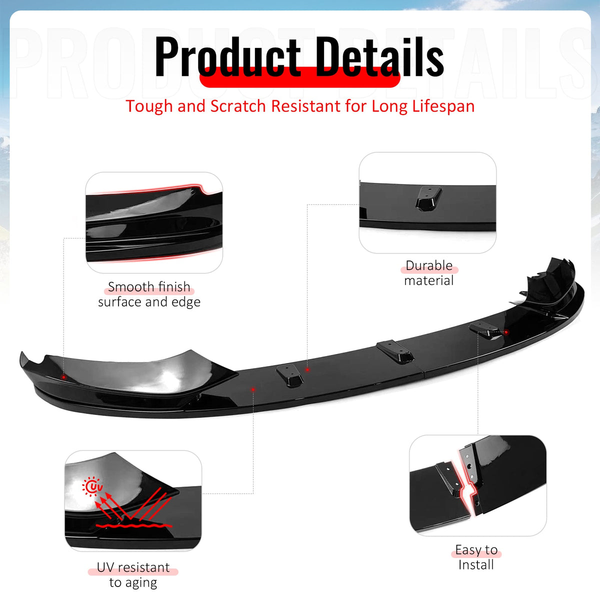 2014-2020 F32 F33 4-Series F36 Gran Coupe MP Style Gloss Black Front Bumper Lip ABS