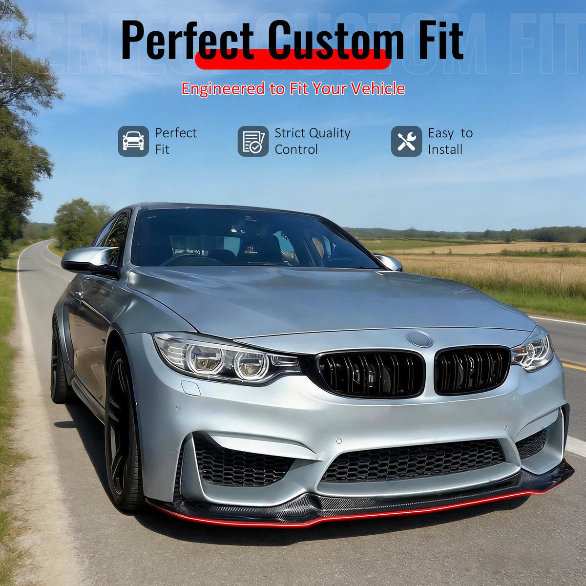 2015-2020 BMW F80 M3 F83 F82 M4 CS Style Carbon Fiber Print Front Bumper Lip Spoiler ABS