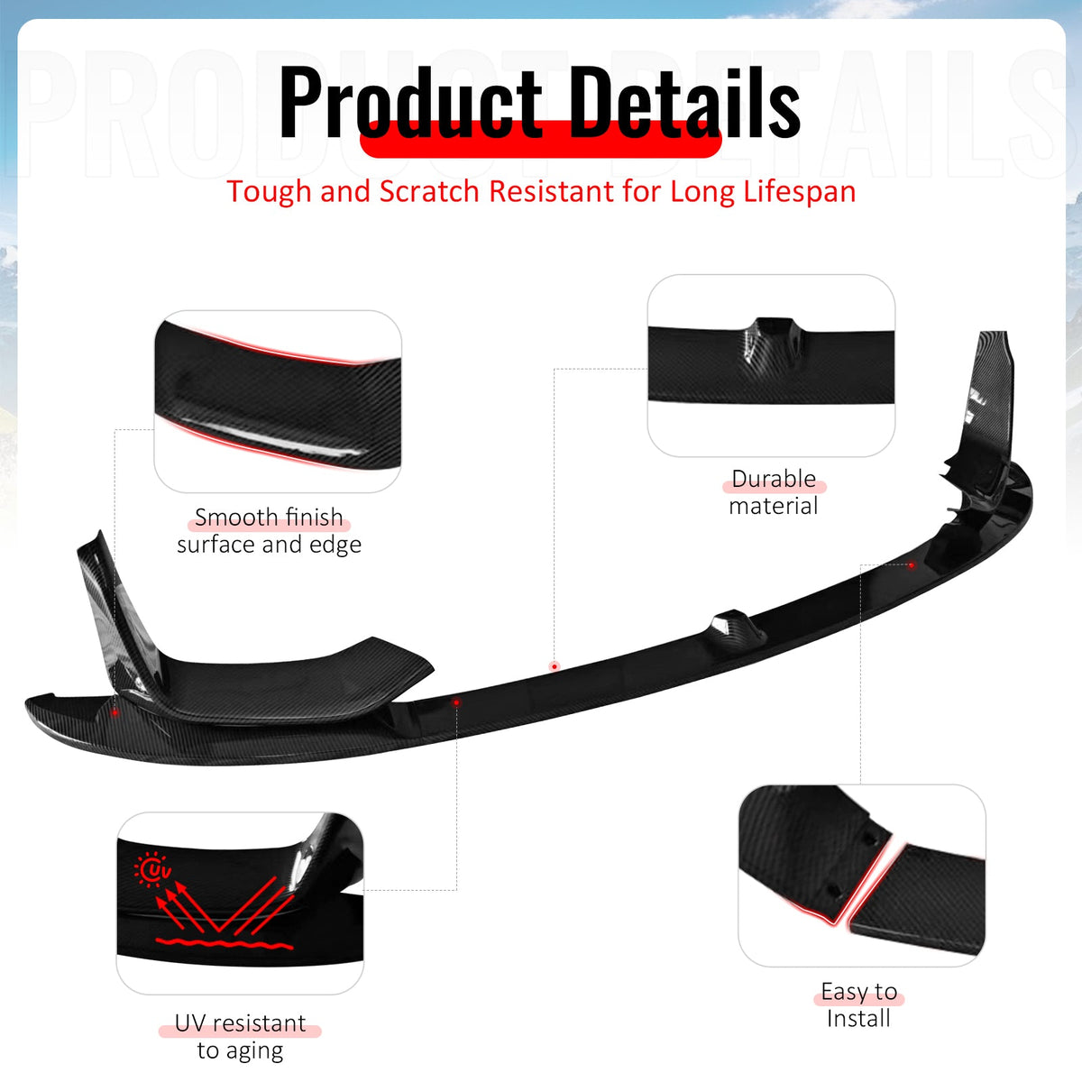 2015-2020 BMW F80 M3 F83 F82 M4 MP Style Carbon Fiber Print Front Bumper Lip Spoiler ABS