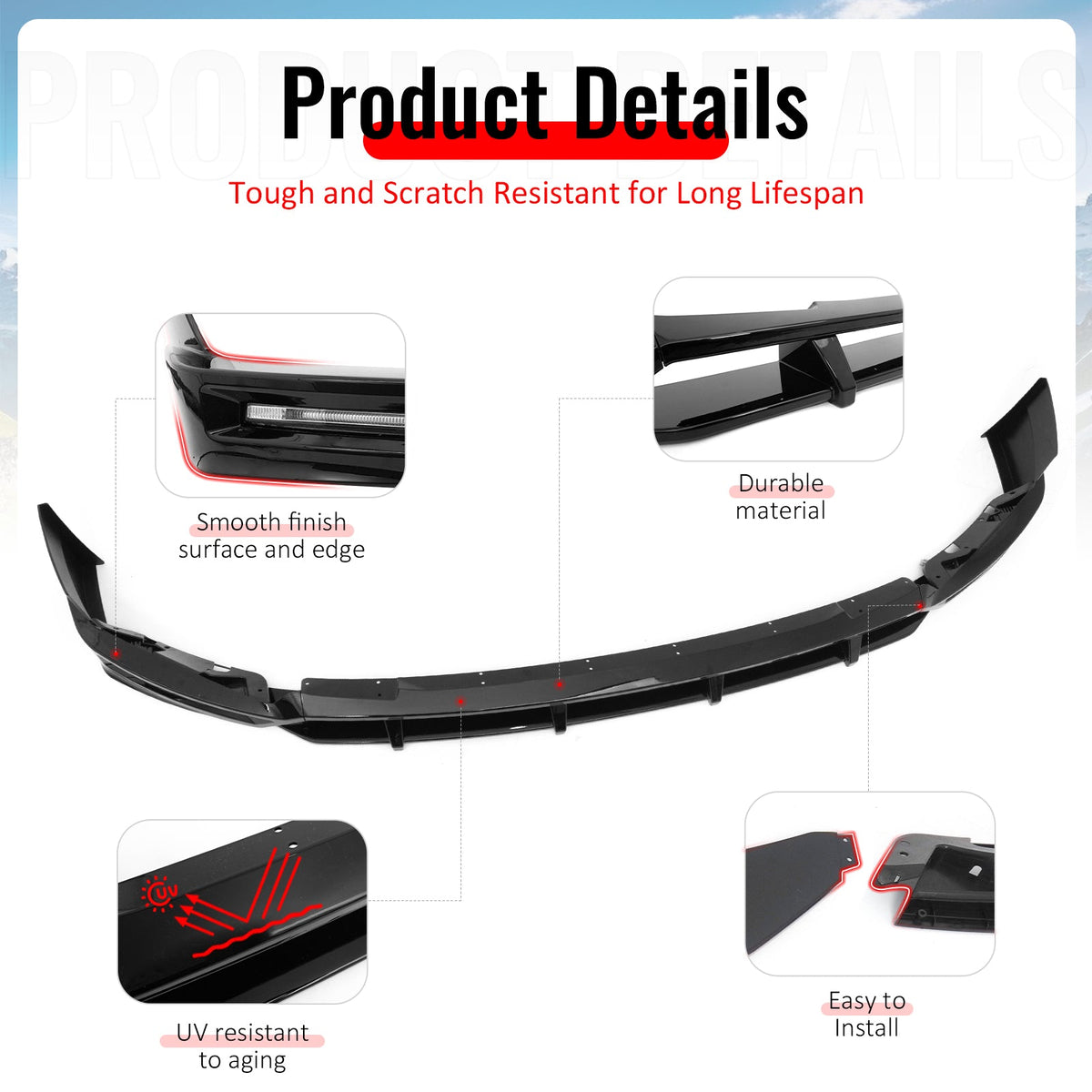 2024-2026 BMW G05 X5 LCI Front Bumper Lip with LED Daytime Running Light IKON Style Gloss Black ABS Air Dam Chin Spoiler Protector Splitter 6PC