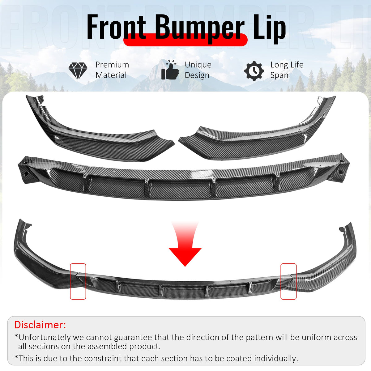 2017-2020 BMW G30 5 Series Sedan GT Style Carbon Fiber Print Front Bumper Lip Spoiler PP