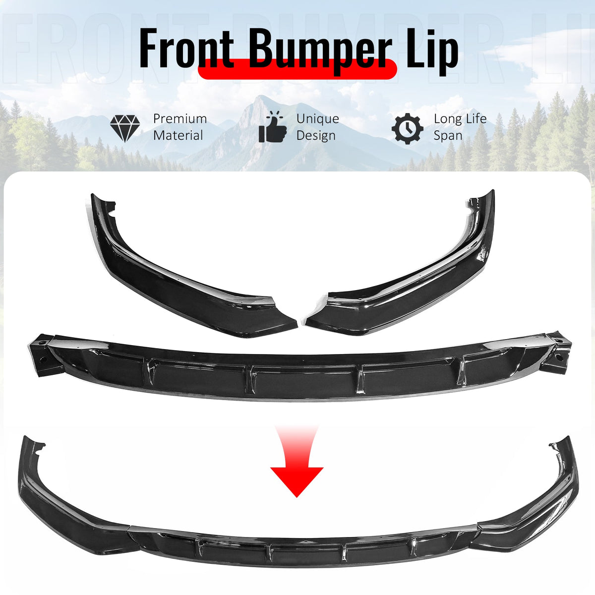 2017-2020 BMW G30 5 Series Sedan GT Style Gloss Black Front Bumper Lip Spoiler PP