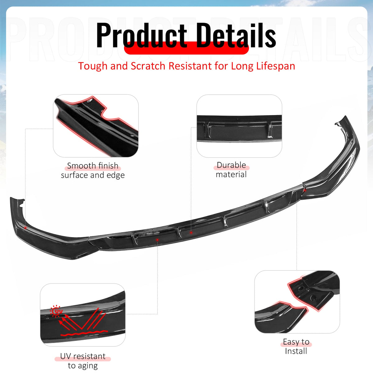 2017-2020 BMW G30 5 Series Sedan GT Style Gloss Black Front Bumper Lip Spoiler PP