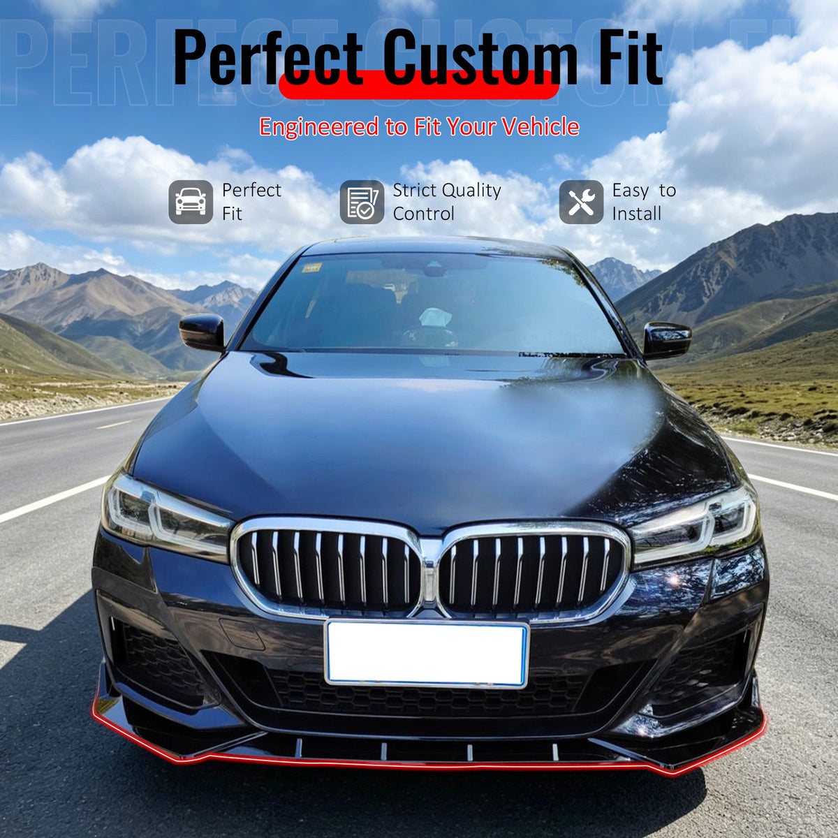 2021-2023 BMW G30 5 Series Sedan IKON Style Gloss Black Front Bumper Lip Spoiler PP