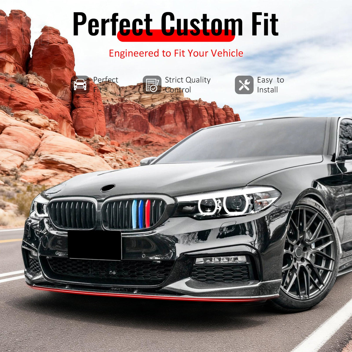 2017-2020 BMW G30 5 Series Sedan MP Style Carbon Fiber Print Front Bumper Lip Spoiler ABS
