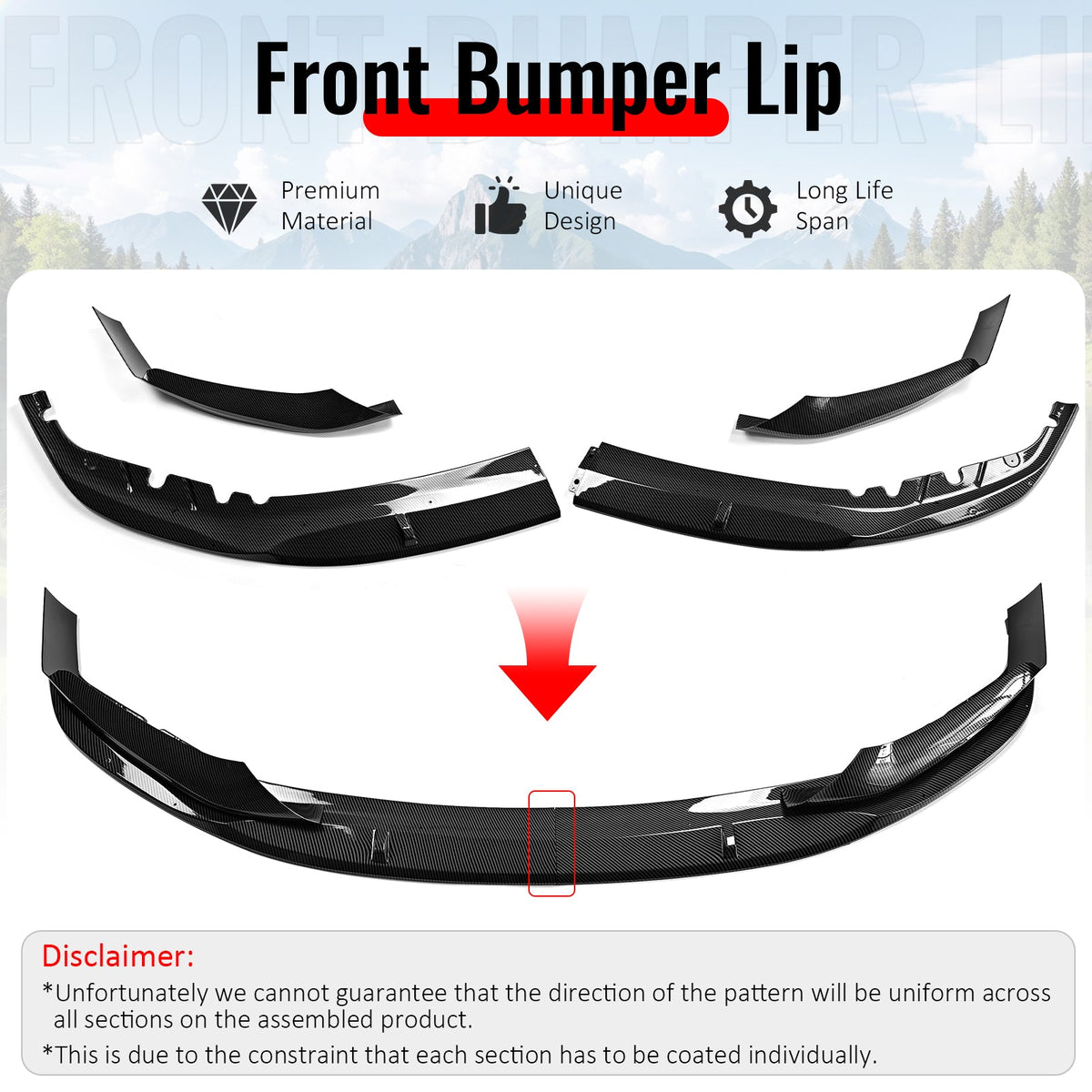 2017-2020 BMW G30 5 Series Sedan MP Style Carbon Fiber Print Front Bumper Lip Spoiler ABS