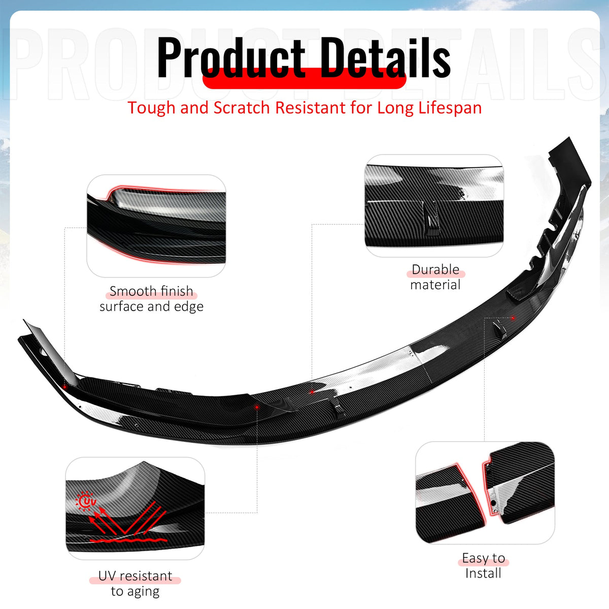 2017-2020 BMW G30 5 Series Sedan MP Style Carbon Fiber Print Front Bumper Lip Spoiler ABS