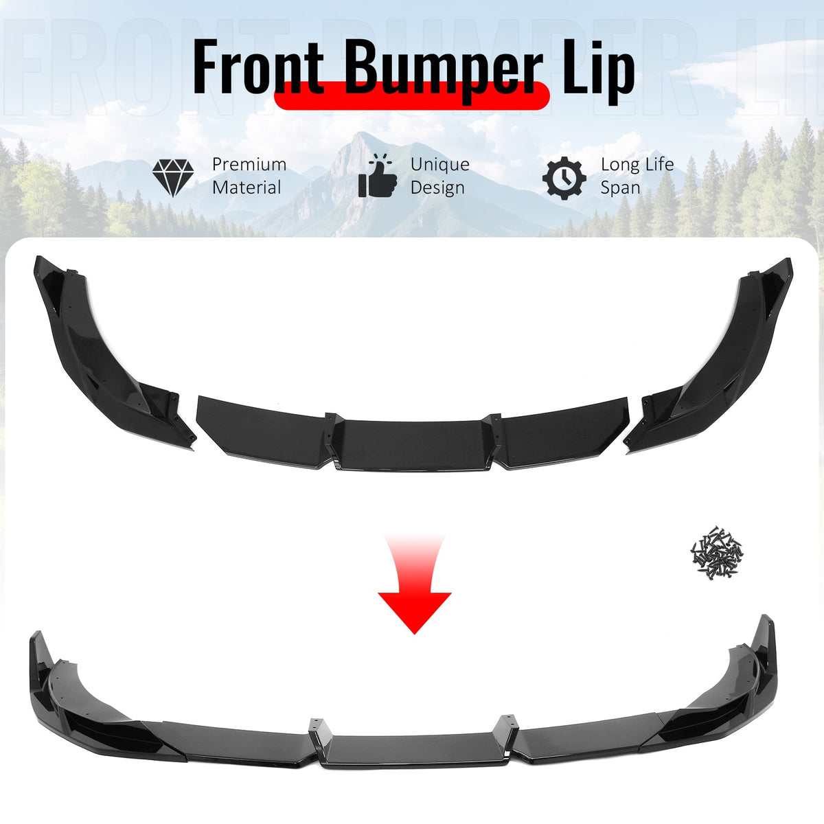 2022-2026 BMW 2-Series G42 M Sport IKON Style Gloss Black Front Bumper Lip ABS