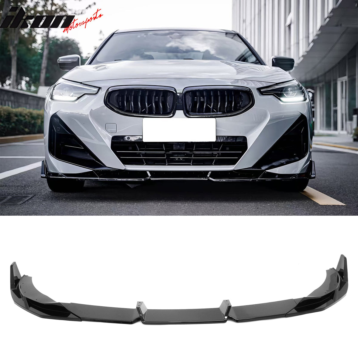2022-2026 BMW 2-Series G42 M Sport IKON Style Gloss Black Front Bumper Lip ABS
