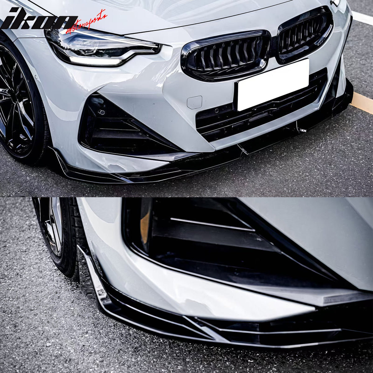 2022-2026 BMW 2-Series G42 M Sport IKON Style Gloss Black Front Bumper Lip ABS