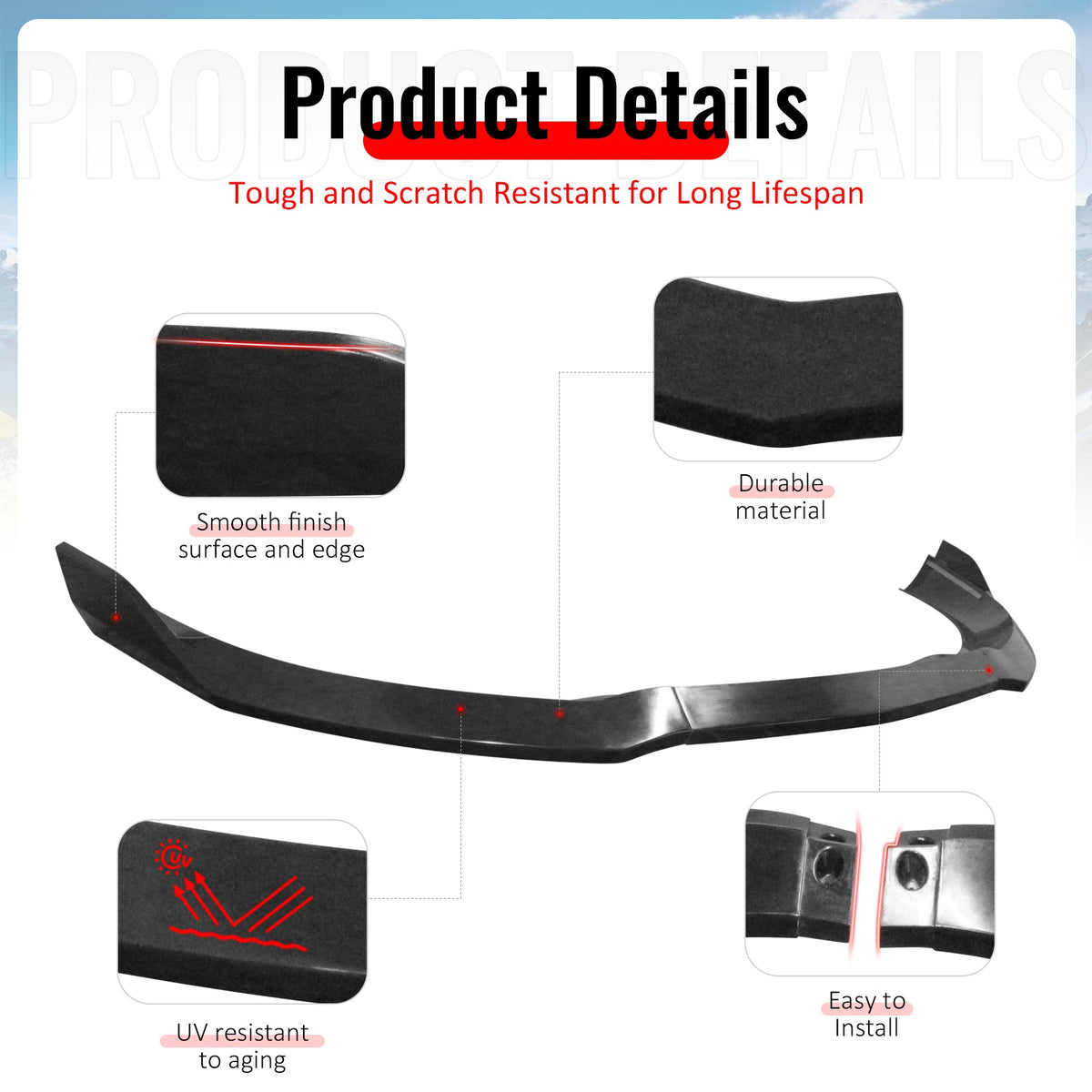 2015-2017 Chrysler 200 3PCS Front Lower Bumper Lip Air Dam Chin Spoiler Splitter Unpainted Black Polyurethane PU