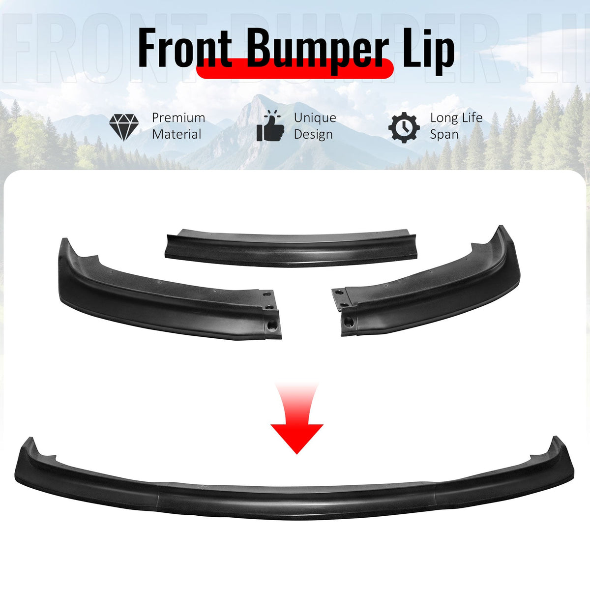 2011-2014 Chrysler 300 IKCS Style Unpainted Black Front Bumper Lip PU 3PCS