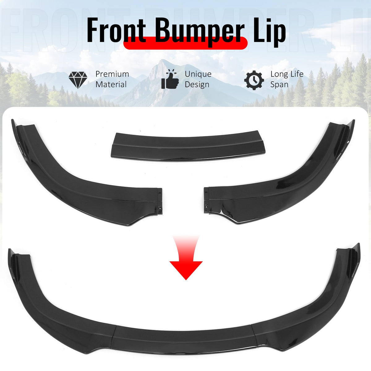 2012-2014 Chrysler 300 SRT8 3PCS Front Bumper Lip Lower Spoiler Gloss Black PP