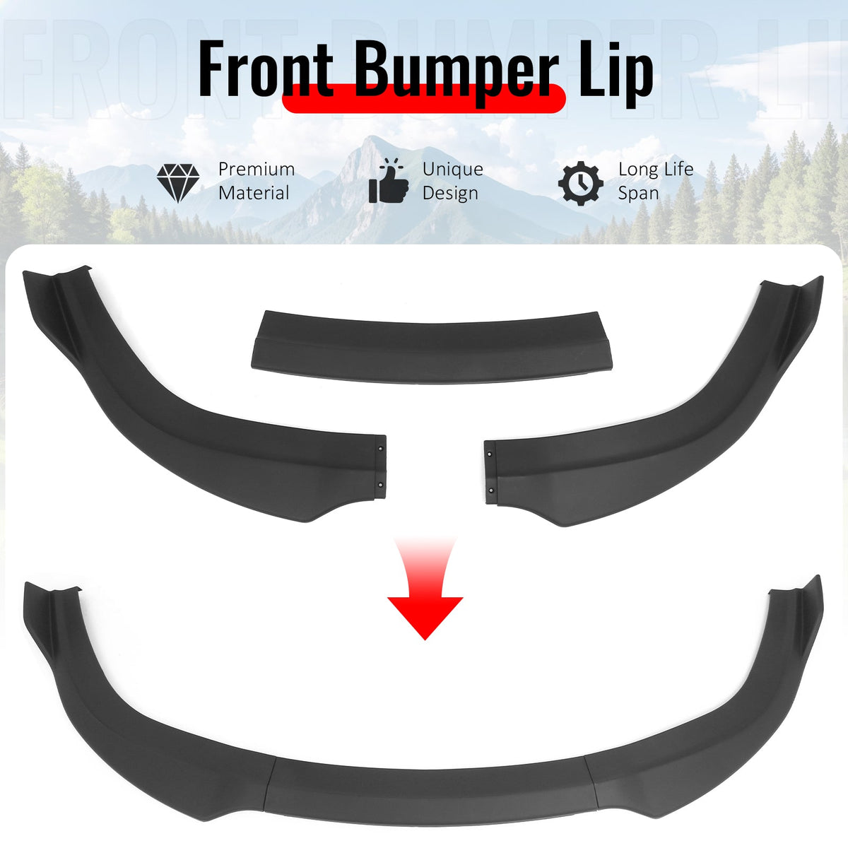 2012-2014 Chrysler 300 SRT8 3PCS Front Bumper Lip Lower Spoiler Matte Black PP